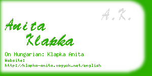 anita klapka business card